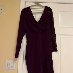 Dark Purple Midi Lace Detail Dress